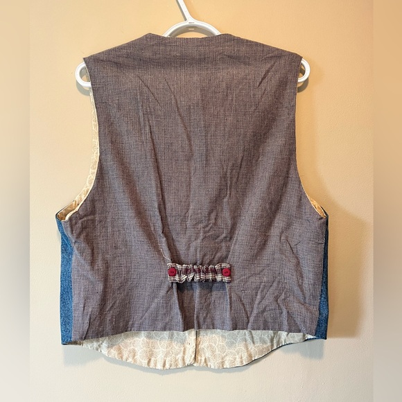 Artisan made denim vest with wilderness appliqué. Gingham tweed look to back. - Picture 4 of 5